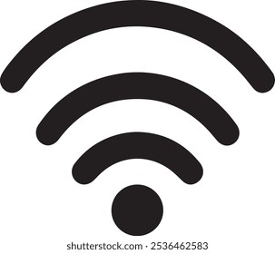 Ícone Wi-Fi em silhueta vetorial line art representando conectividade sem fio, acesso à Internet e intensidade do sinal da rede. Ideal para uso em projetos de tecnologia, comunicação e conectividade digital.