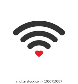 WIFI icon vector, Wireless internet Sign isolated on white background with heart shape inside, Flat style for graphic and web design