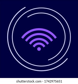 wi-fi icon for website, Wi-Fi button for an offer, purple internet distribution icon in a white circle on a blue background