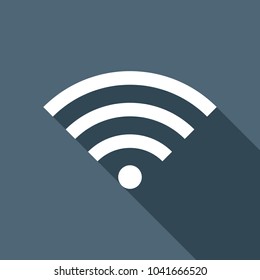 wi-fi icon. White flat icon with long shadow on background