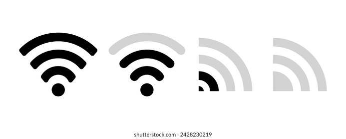 WiFi-Symbol. Drahtlose Verbindung, Internet, www, weltweit Web, Netzwerk, net, Kommunikation, einfacher Zugriff auf Informationen, Suche, Surfen, Benutzer, Gadget-Gerät, Personal Computer Stable. Vektorgrafik