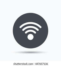Wifi icon. Wireless internet sign. Communication technology symbol. Flat web button with icon on white background. Gray round pressbutton with shadow. Vector