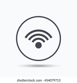 Wifi icon. Wireless internet sign. Communication technology symbol. Circle button with flat web icon on white background. Vector