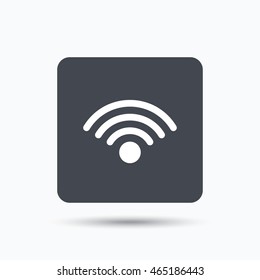 Wifi icon. Wireless internet sign. Communication technology symbol. Gray square button with flat web icon. Vector