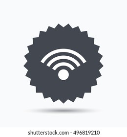Wifi icon. Wireless internet sign. Communication technology symbol. Gray star button with flat web icon. Vector