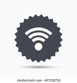 Wifi icon. Wireless internet sign. Communication technology symbol. Gray star button with flat web icon. Vector