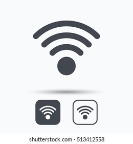 Wifi icon. Wireless internet sign. Communication technology symbol. Square buttons with flat web icon on white background. Vector