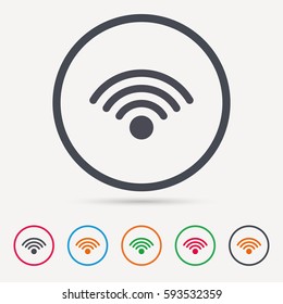 Wifi icon. Wireless internet sign. Communication technology symbol. Round circle buttons. Colored flat web icons. Vector