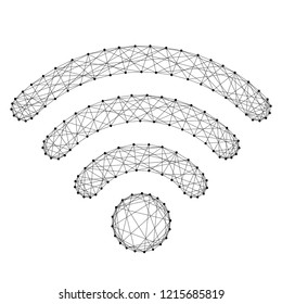 Wi-fi icon for wireless Internet signal radio from abstract futuristic polygonal black lines and dots. Vector illustration.