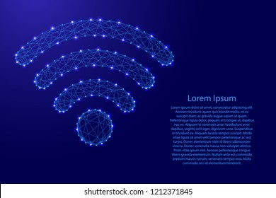 wifi icon wireless internet symbol from futuristic polygonal blue lines and glowing stars for banner, poster, greeting card. Vector illustration.