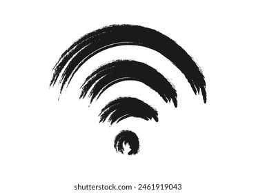 Wifi icon. Wireless internet symbol or sign. Doodle grunge style. Brush paint design. Vector illustration.