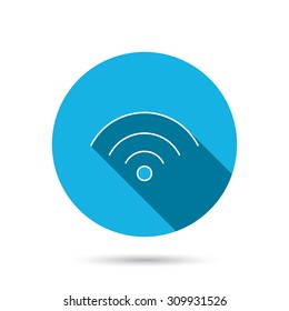 Wifi icon. Wireless wi-fi network sign. Internet symbol. Blue flat circle button with shadow. Vector