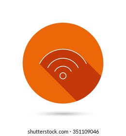 Wifi icon. Wireless wi-fi network sign. Internet symbol. Round orange web button with shadow.