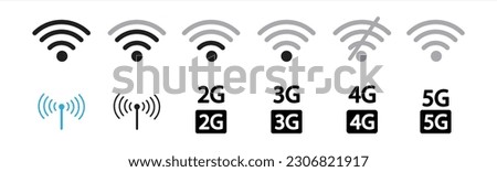 Wi-Fi icon. Wireless and Wi-Fi signal icon. Wifi and wireless signal icon symbol. Set of sign for connect of network. Wi-Fi signal strength. Level signal sign. Vector illustration.