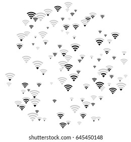 Wi-Fi icons circle vector pattern. Wireless internet area, wifi mobile network, connection symbols. Grey scale, wi-fi zone concept. Digital technology signs, communication service elements.