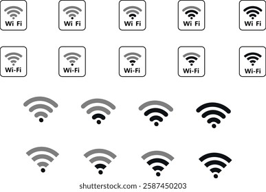 Wi-Fi Icons Collection: Vector Symbols for Internet Connectivity, Signal Strength, and Wireless Icons for App and Web Design on White Background