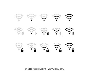 Wi-Fi icons with different signal. Linear, different Wi-Fi signal for design. Vector icons