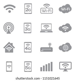Wifi Icons. Gray Flat Design. Vector Illustration. 