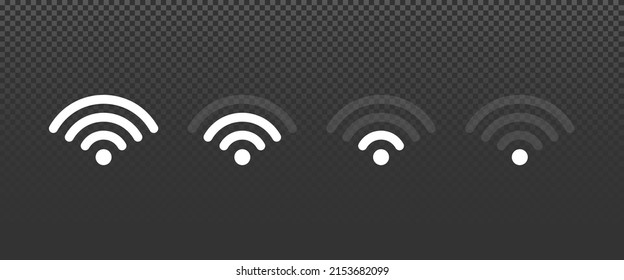 Wi-Fi icons levels. Signal strength indicator symbols isolated on dark transparent background. Vector EPS 10