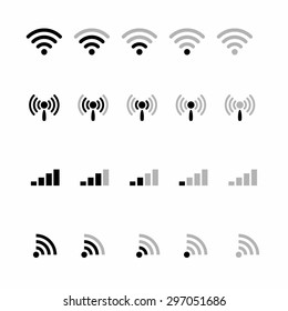 Wi-Fi icons levels. Signal strength indicator template