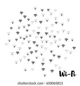 Wi-Fi icons round vector pattern. Wireless internet area, wifi mobile network circle, connection symbols. Grey scale, wi-fi zone concept. Digital technology signs, communication service elements.