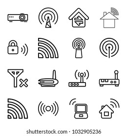 Wifi icons. set of 16 editable outline wifi icons such as home connection, signal, wi-fi, router, security lock, laptop signal