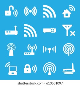 Wifi icons set. set of 16 wifi filled icons such as signal, wi-fi, security lock, opened security lock, laptop signal, router, no signal