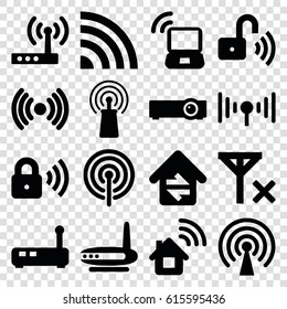 Wifi icons set. set of 16 wifi filled icons such as signal, home connection, security lock, opened security lock, laptop signal, router