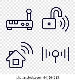 Wifi icons set. set of 4 wifi outline icons such as signal, opened security lock, home connection