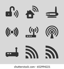 Wifi icons set. set of 9 wifi filled icons such as wi-fi, opened security lock, signal, router