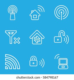 wifi icons set. Set of 9 wifi outline icons such as signal, wi-fi, home connection, security lock, opened security lock, laptop signal