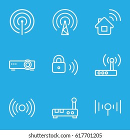 Wifi icons set. set of 9 wifi outline icons such as signal, security lock, router