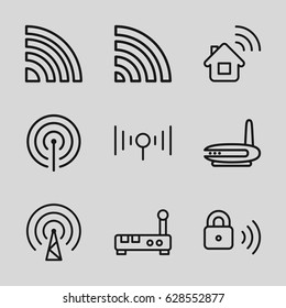 Wifi icons set. set of 9 wifi outline icons such as wi-fi, signal, security lock, home connection