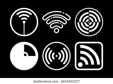 Wifi icons set design, internet connection symbol, wireless and wifi sign white on black background