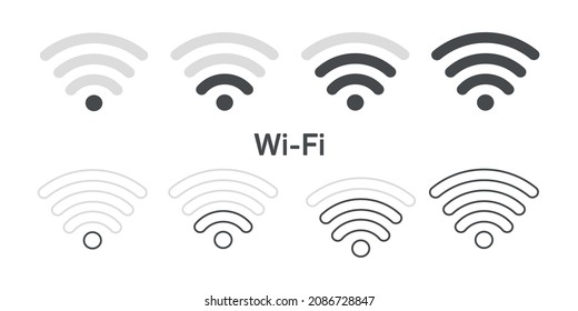 Wifi icons set. Internet icons. Wireless internet symbol. Set of sign for connect of network. Bar of satellites for mobile, radio, computer. Wi-fi signal. Vector