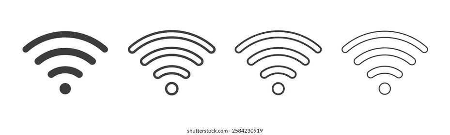 Wifi icons set. Liner outlined and flat black color