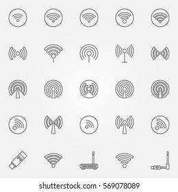 Wi-Fi icons set - vector wireless technology concept signs or logo elements in thin line style