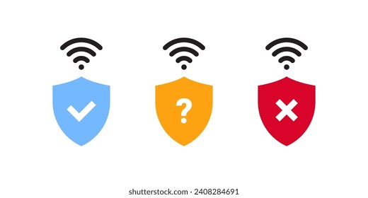 Iconos WiFi. Señales Escudo y WiFi. Iconos del vector