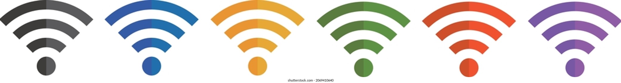Wi-Fi icons in a variety of colors. Six different vector images.