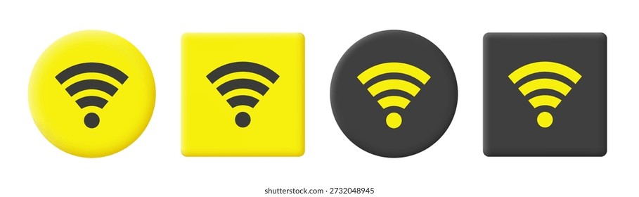 Wi-Fi icons. Vector 3D yellow and gray icons set isolated on white background.