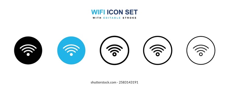 Wifi icons vector collection in black and blue colors on white background