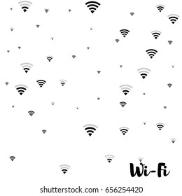 Wi-Fi Icons Vector Pattern And Signature. Wireless Internet Area, Mobile Network, Connection Symbols. Black And White Background. Digital Technology Signs.