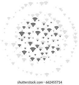 Wi-Fi icons vector pattern and signature. Wireless internet area, mobile network, connection symbols. Black and white background. Digital technology signs.