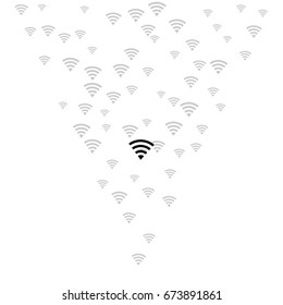 Wi-Fi icons vector pattern. Wireless internet area, wifi mobile network, connection symbols. Black and white background, wi-fi zone concept. Digital technology signs, communication service elements.