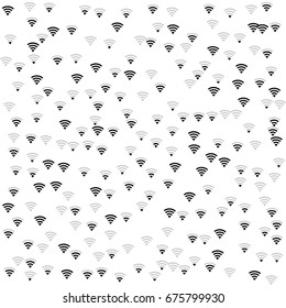 Wi-Fi icons vector pattern. Wireless internet area, wifi mobile network, connection symbols. Black and white background, wi-fi zone concept. Digital technology signs, communication service elements.