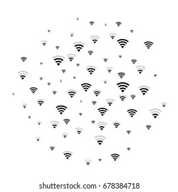 Wi-Fi icons vector pattern. Wireless internet area, wifi mobile network, connection symbols. Black and white background, wi-fi zone concept. Digital technology signs, communication service elements.