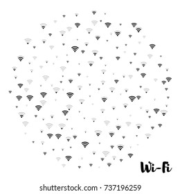 Wi-Fi Icons Vector Pattern. Wireless Internet Area, Wifi Mobile Network, Connection Symbols. Black And White Background, Wi-fi Zone Concept. Digital Technology Signs, Communication Service Elements.