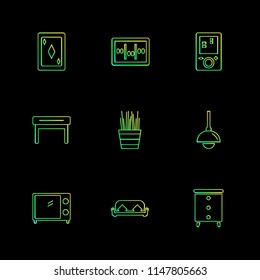 wifi   infrared  household  electronics  dice  sun  speaker clock  balls  iron  couch  curtains icon vector design  flat  collection style creative  icons