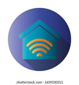 Wifi inside house block gradient style icon design, Internet technology communication connection network wireless signal web and access theme Vector illustration