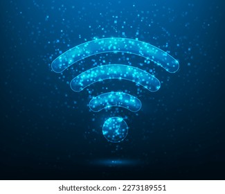 wifi internet communication digital technology on blue background. high wifi network symbol dot and line. vector illustration fantastic hi-tech technology.